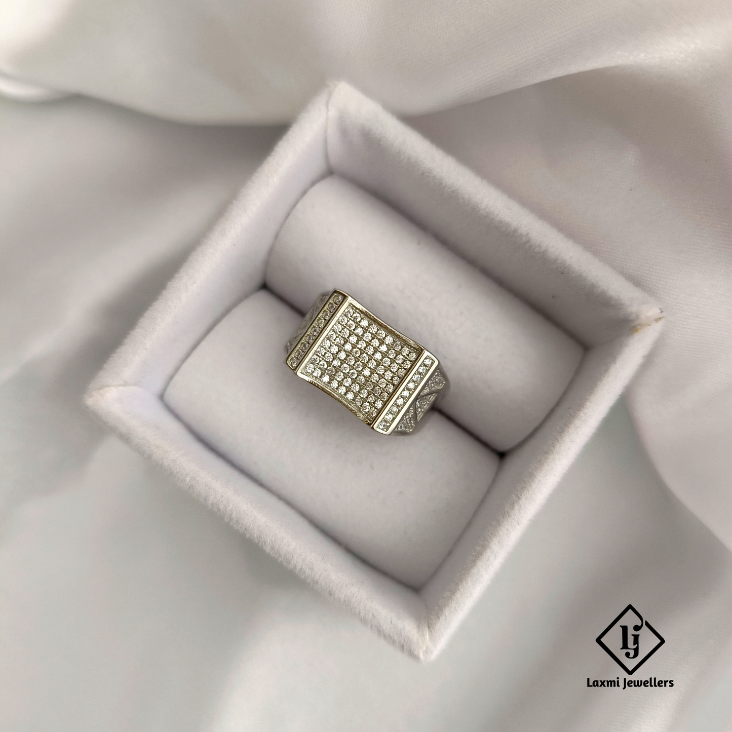 925 Silver Heavy Square Ring for Men with CZ Stones – Bold Designer Look