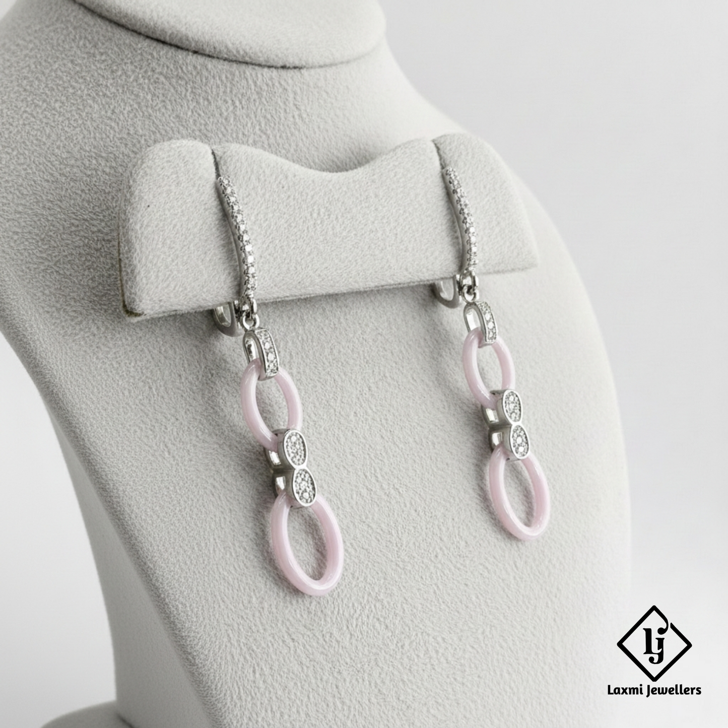 925 Sterling Silver Pink Oval Drop Earrings | Designer Party Wear Earrings for Women