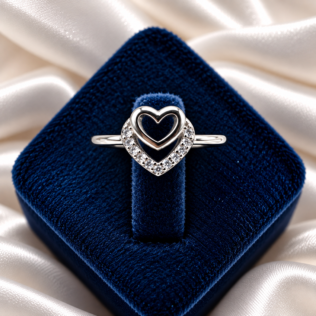 Double Heart Design Silver Ladies Ring with Sparkling Stones | Elegant Heart Ring for Women – Laxmi Jewellers
