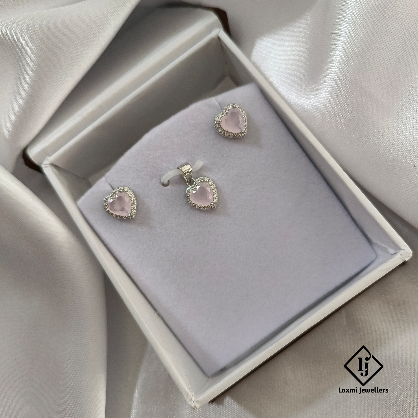 925 Sterling Silver Heart Ruby , Green, Blue,pink Pendant & Earrings Set | CZ Diamond Studded Gift for Women