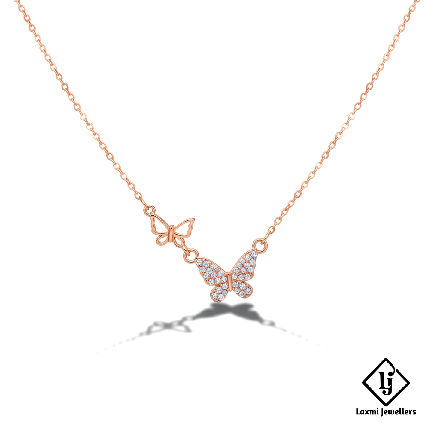 Rose Gold Butterfly Pendant Necklace for Women | Designer Crystal Butterfly Chain