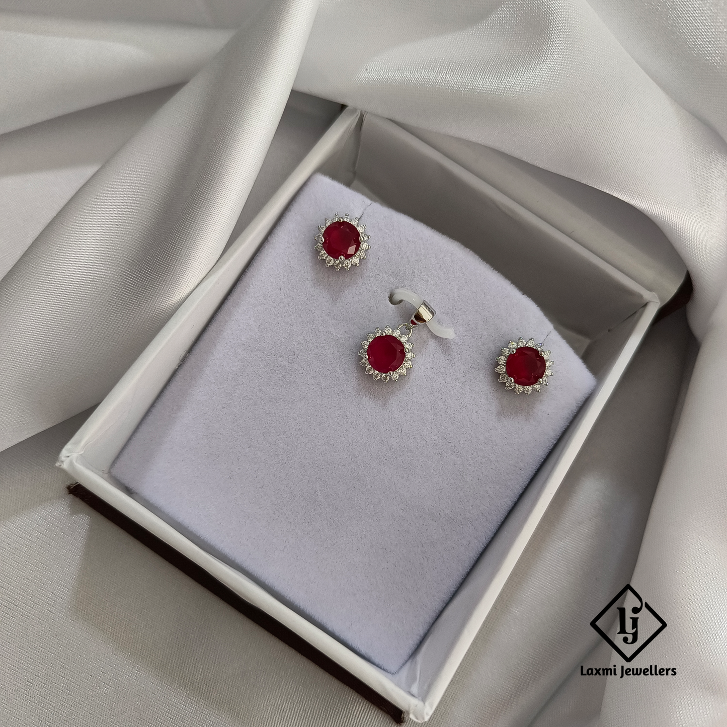 925 Sterling Silver Ruby Pendant & Earrings Set – Elegant Red Stone Jewelry for Women