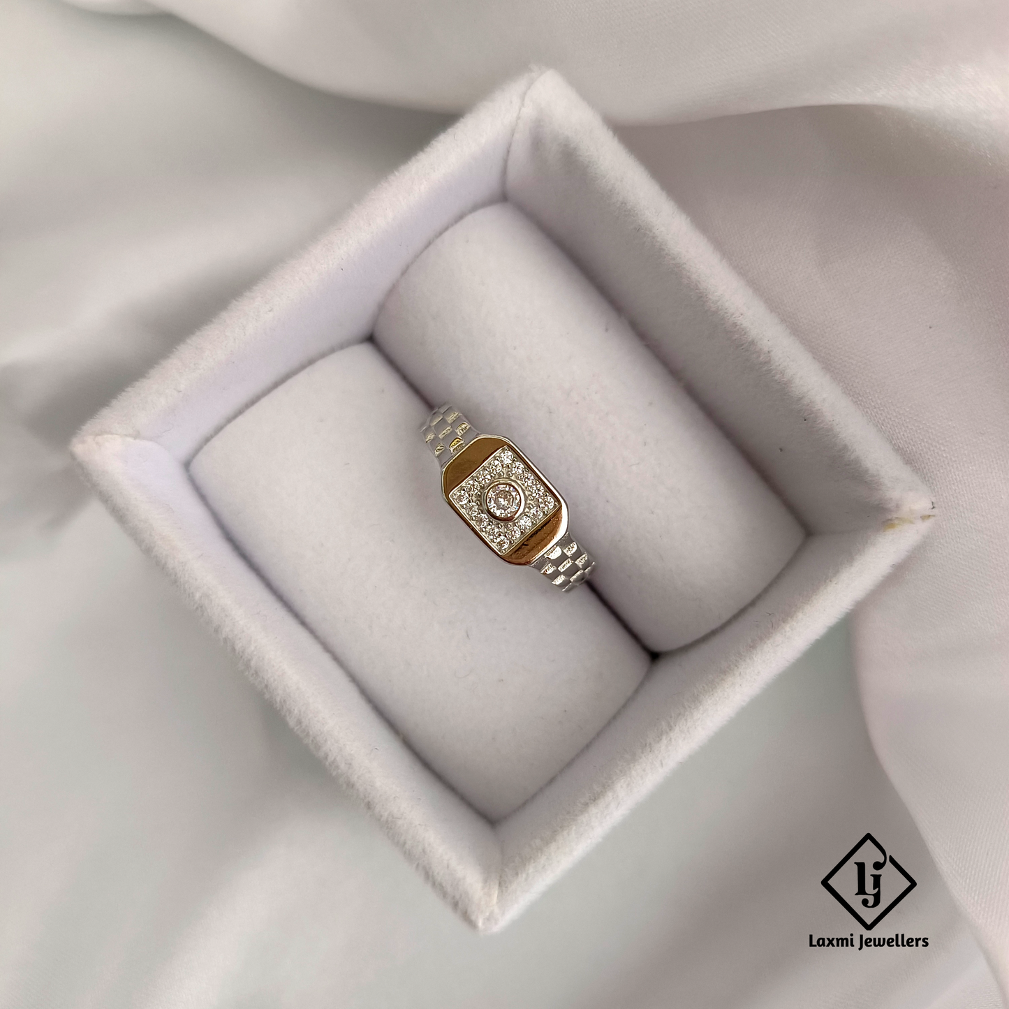Men’s Silver Watch-Style Ring with CZ Centerpiece – Laxmi Jewellers