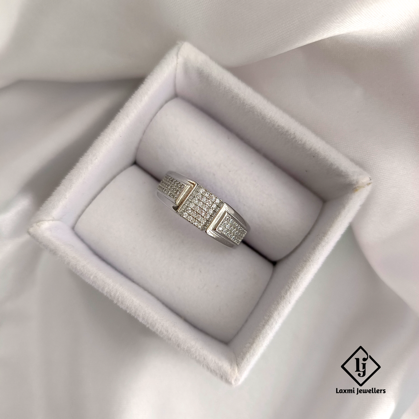 925 Sterling Silver Men's CZ Band Ring | Square Stone Setting | Laxmi Jewellers