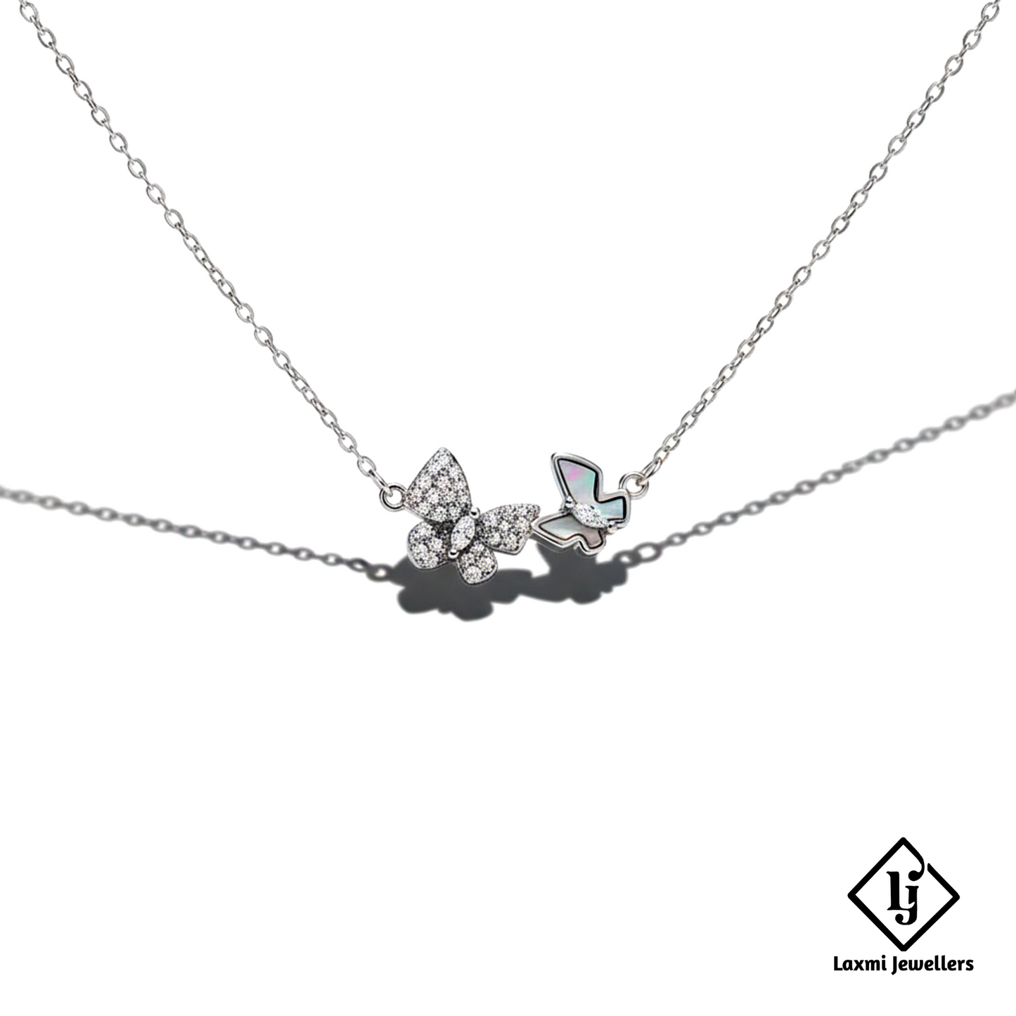 925 Sterling Silver Butterfly Pendant Necklace for Women | Dual Butterfly Crystal Silver Chain