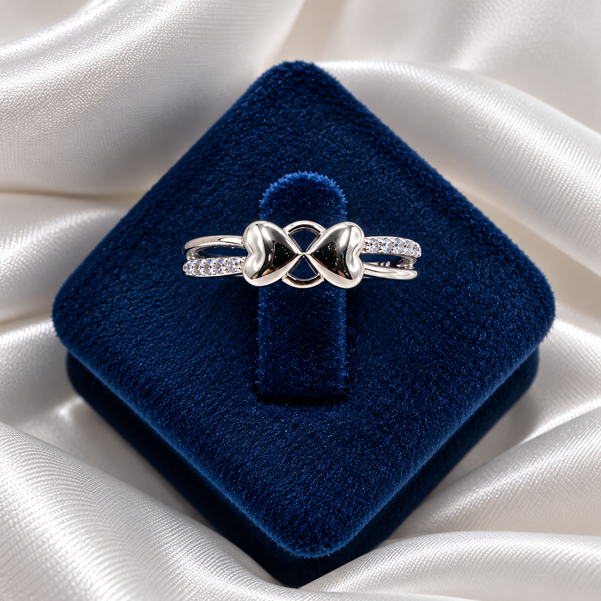 Double Heart 925 Sterling Silver Ladies Ring with Crystal Stones | Elegant Heart Design Ring for Women – Laxmi Jewellers