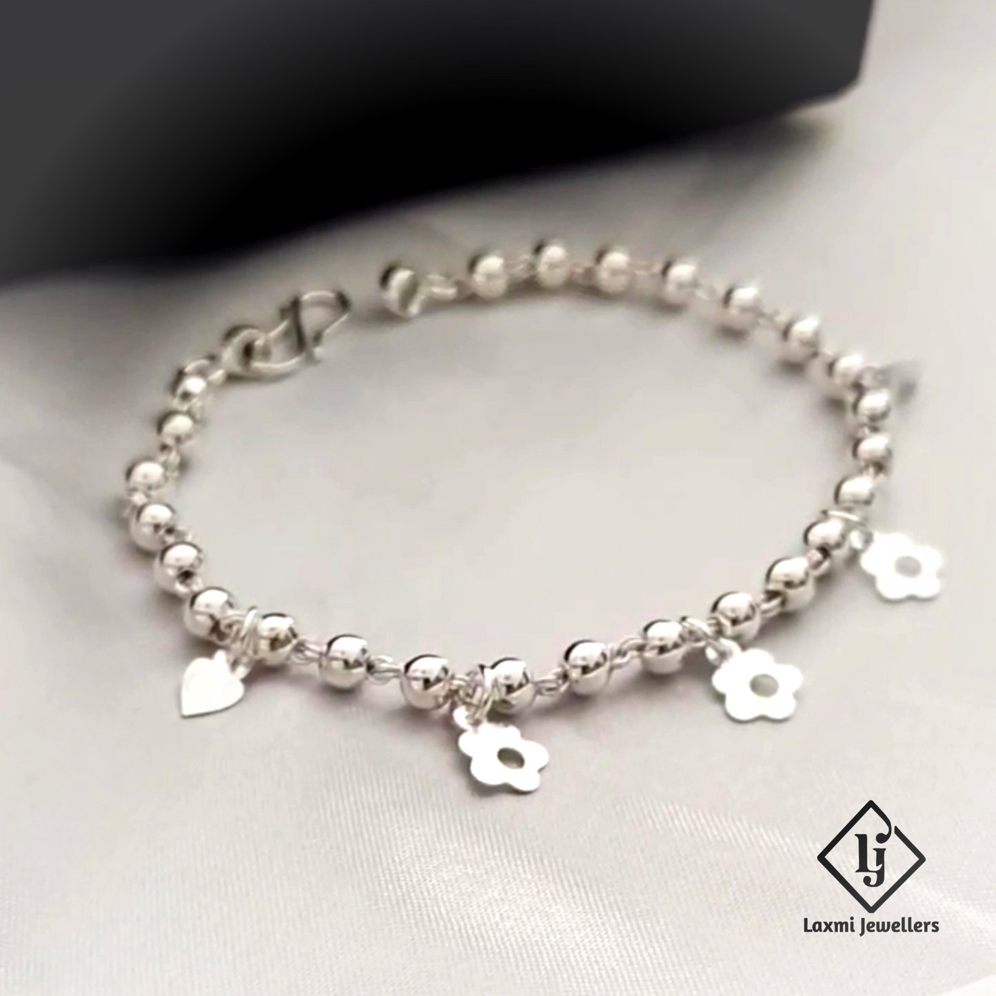 925 Silver Floral Charm Bracelet for Women – Cute Heart & Flower Design