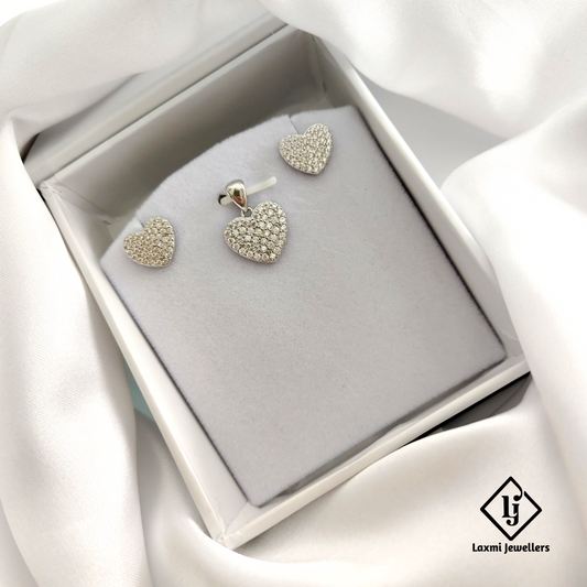 925 Silver Heart Pendant Set for Women | CZ Stone Studded Love Design | Laxmi Jewellers