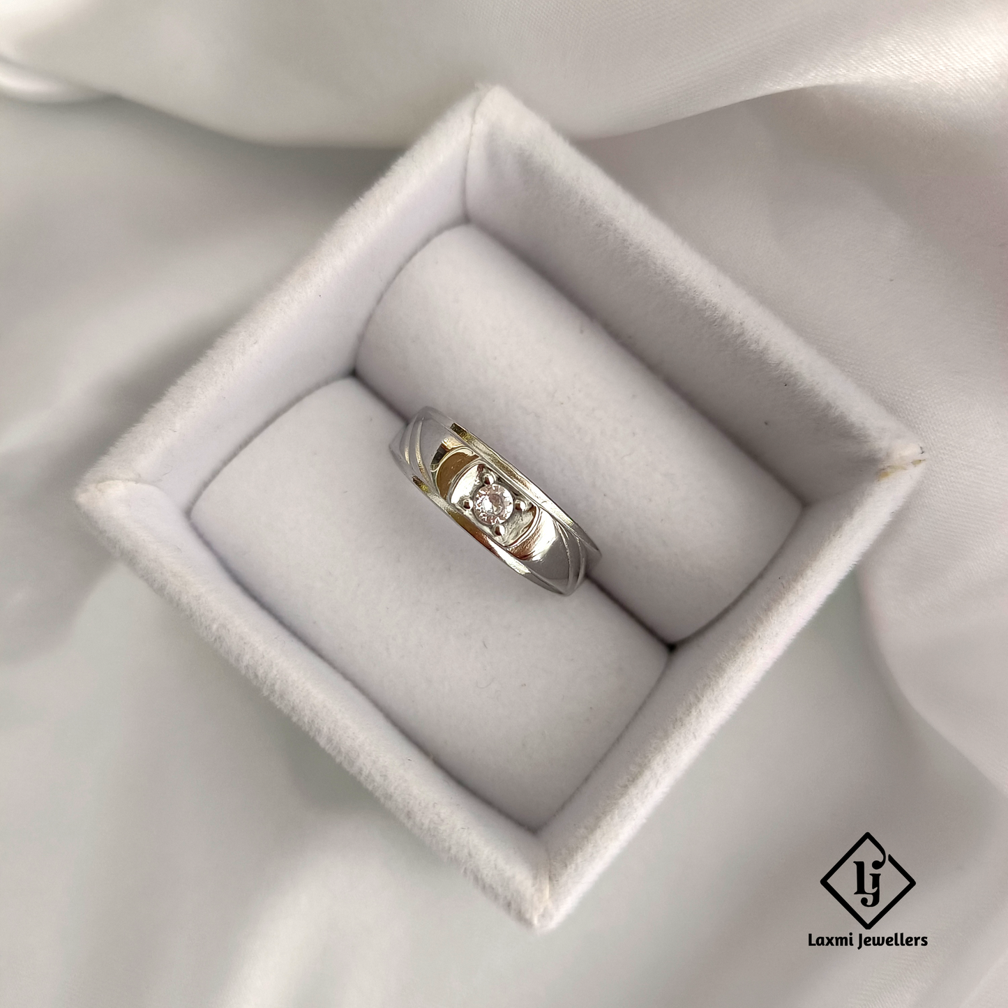 Men's Silver Solitaire Ring with CZ Stone | Classic 925 Sterling Band