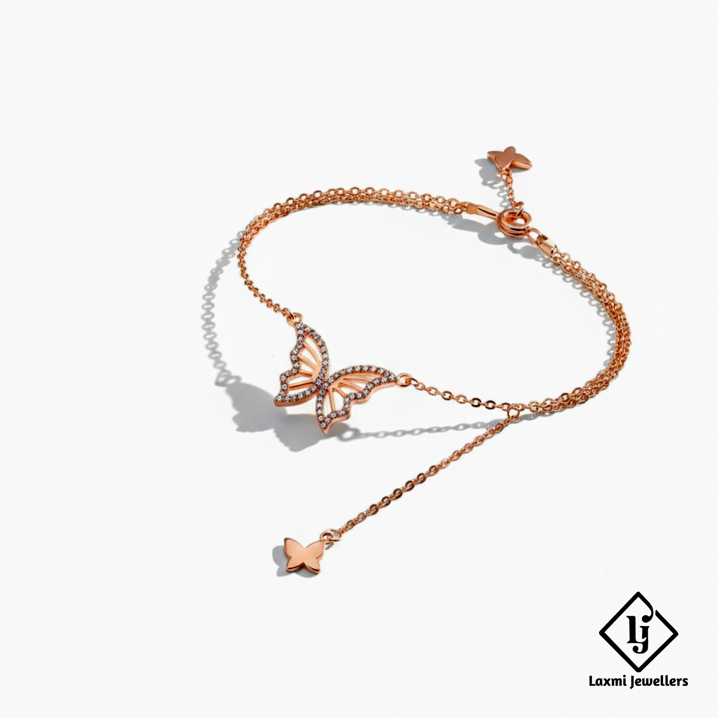 Rose Gold Crystal Butterfly Pendant Necklace for Women | Designer Butterfly Chain