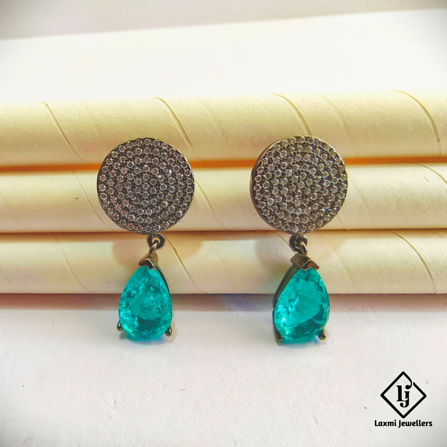 925 Silver Green Stone Drop Earrings for Women | CZ Studded Designer Party Wear Earrings