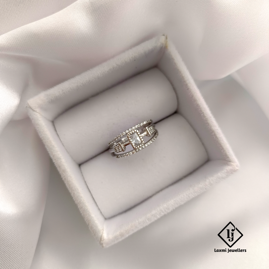 925 Silver American Diamond Baguette Ring for Women – Modern Geometric Design