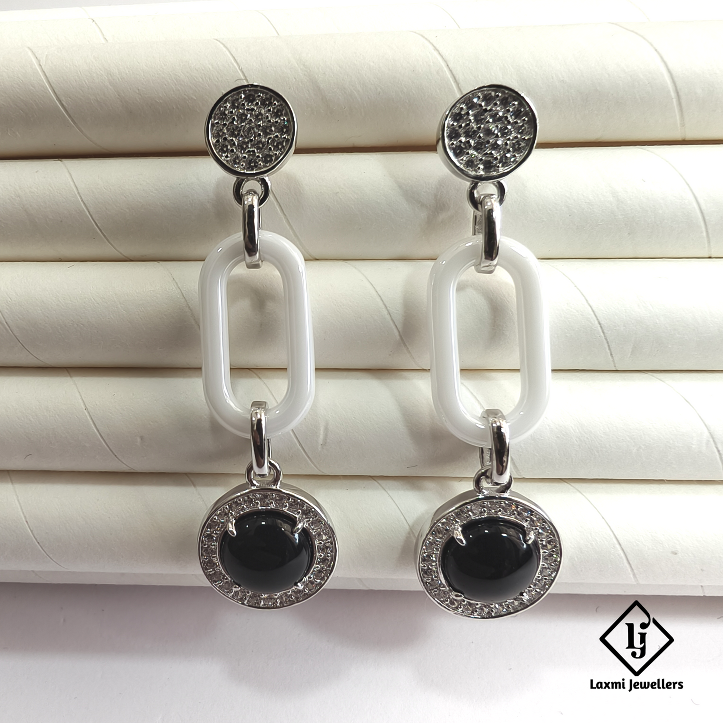 925 Silver Black Stone Designer Drop Earrings for Women | CZ Studded Party Wear Earrings