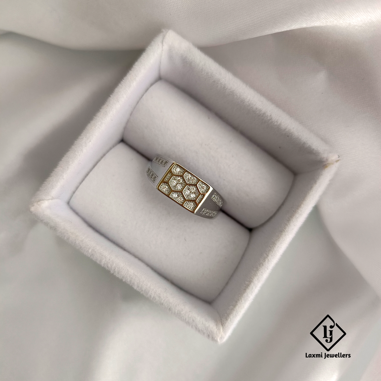 925 Sterling Silver Hexagon Design Men's CZ Ring – Statement Jewelry by Laxmi Jewellers