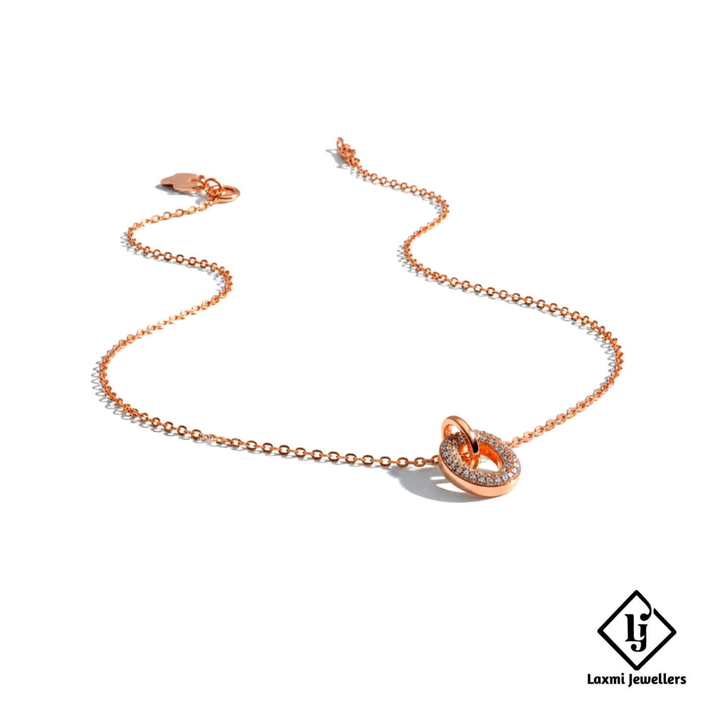 925 Sterling Silver Rose Gold Circular Diamond Pendant Necklace for Women | Crystal Studded Designer Chain