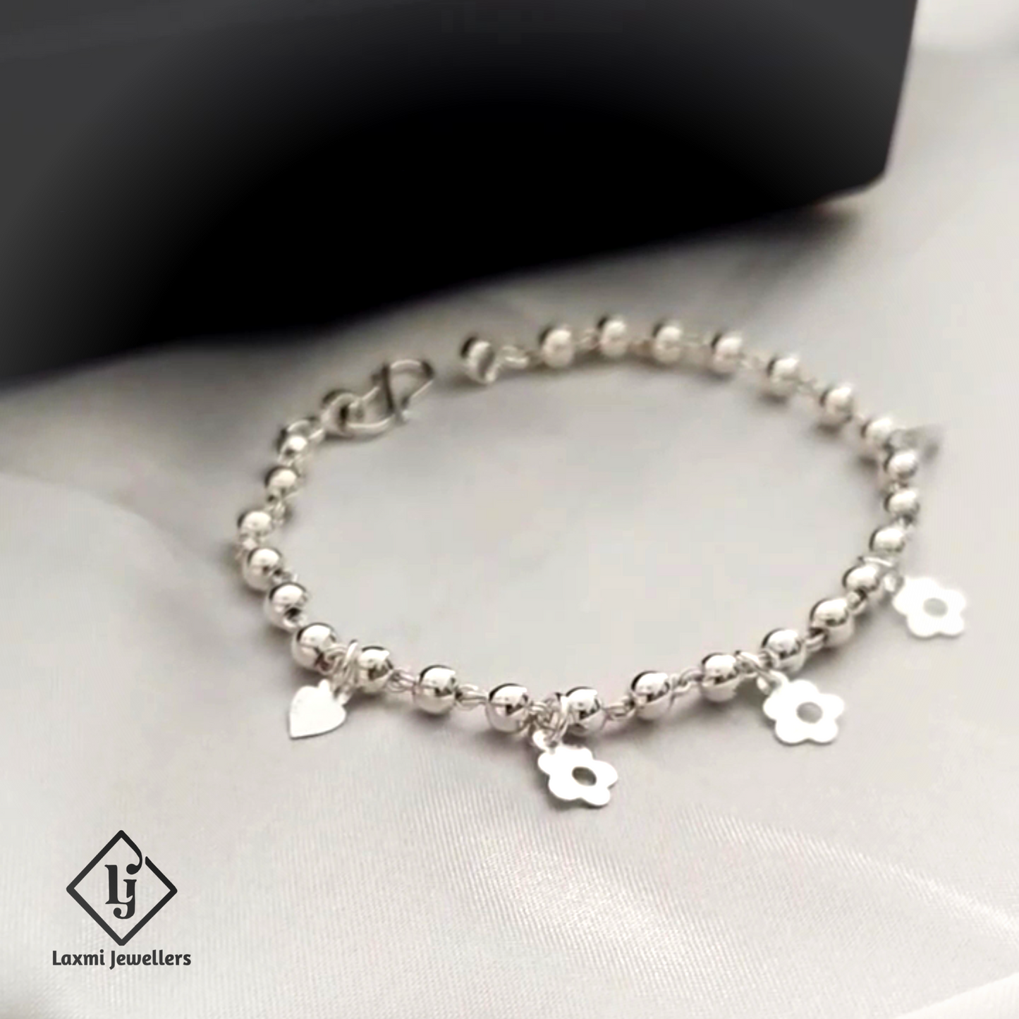 925 Silver Floral Charm Bracelet for Women – Cute Heart & Flower Design