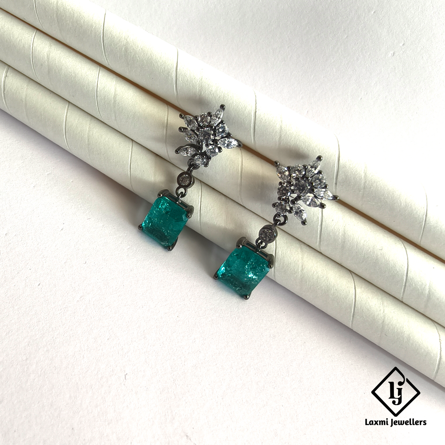 925 Sterling Silver Green Emerald CZ Drop Earrings for Women | Diamond Look Party Wear Earrings