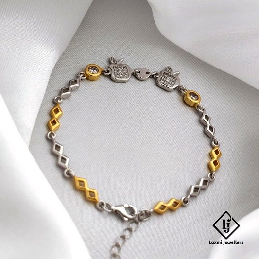 925 Silver Apple Charm Bracelet with CZ Stones & Dual-Tone Finish – Laxmi Jewellers