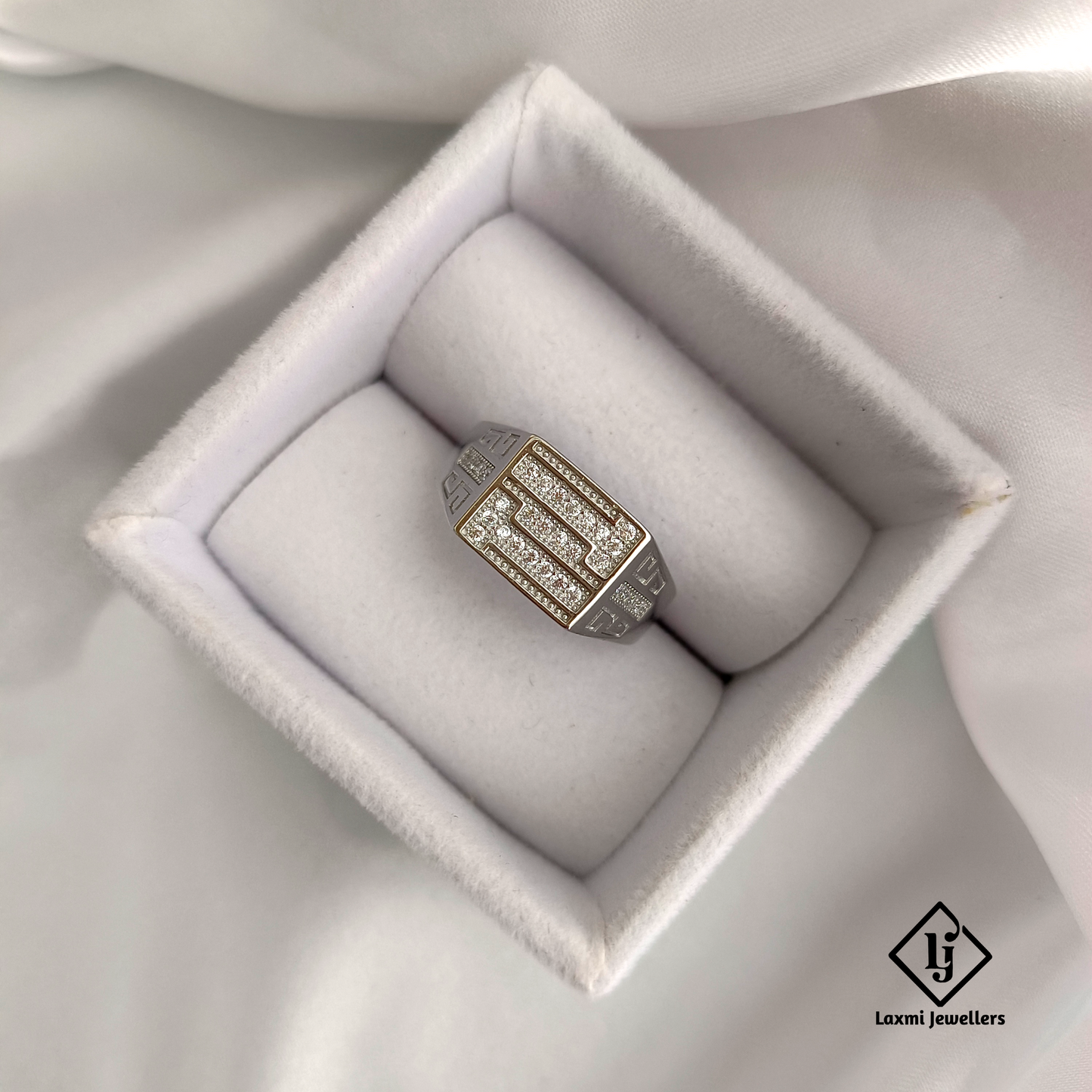 925 Sterling Silver Men's Geometric CZ Ring – Designer Band for Gents