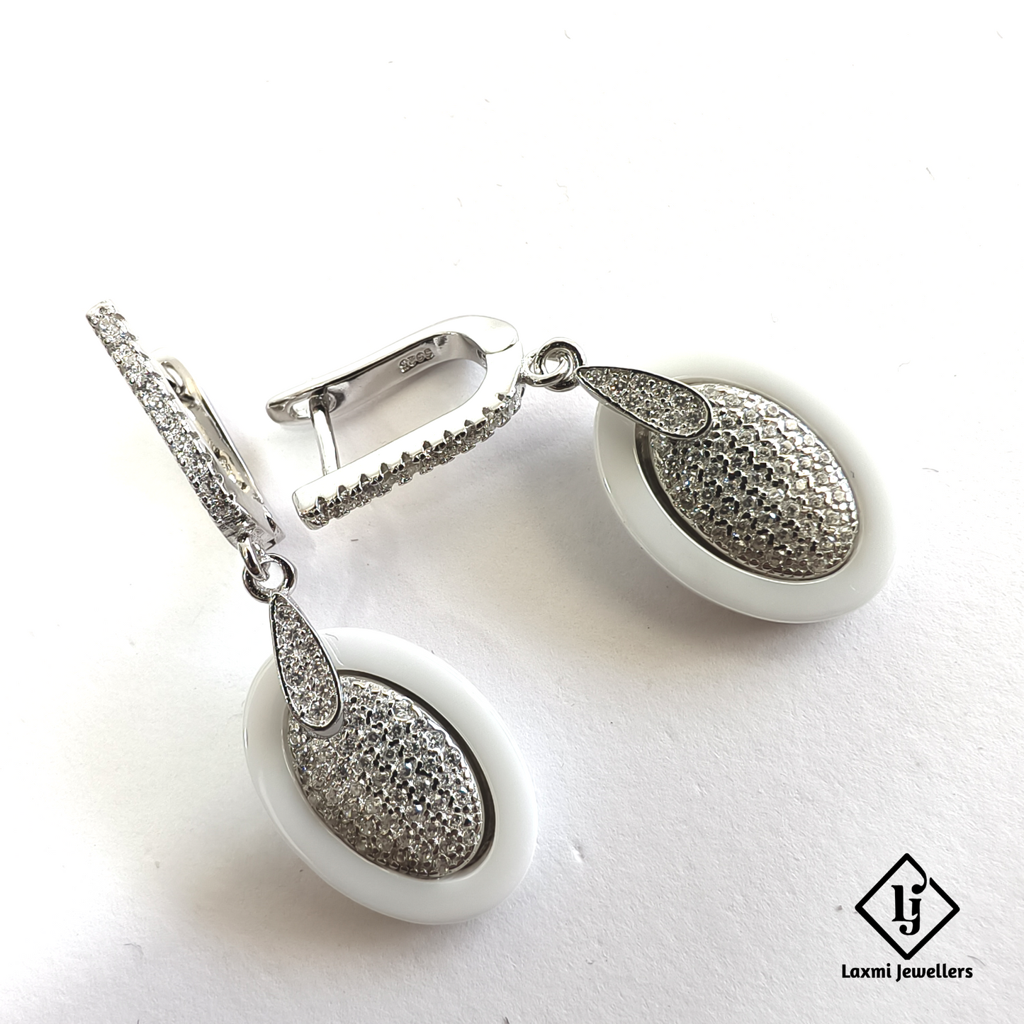 925 Sterling Silver Bali Style White Oval Drop Earrings | Designer Silver Earrings for Women