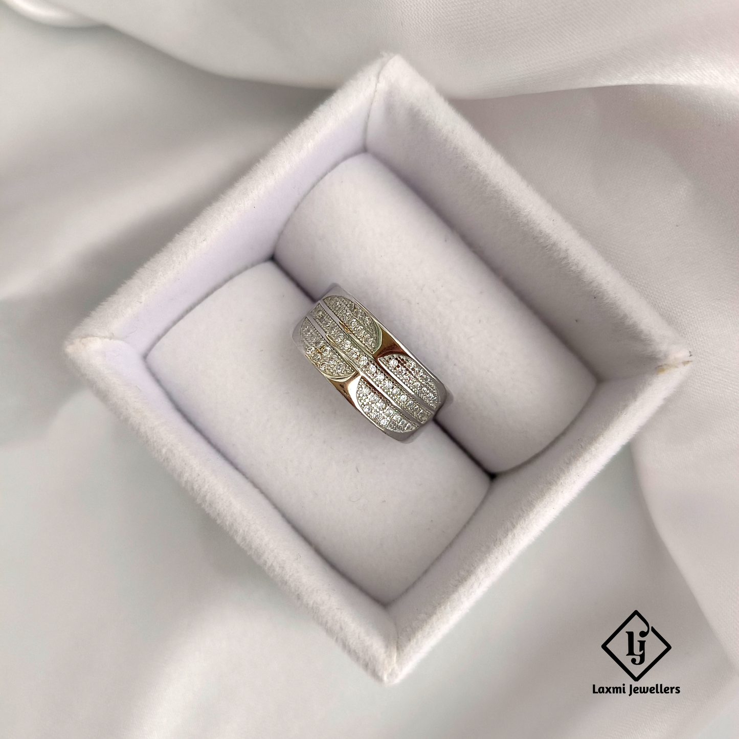 925 Sterling Silver CZ Studded Wide Band Ring for Men – Laxmi Jewellers