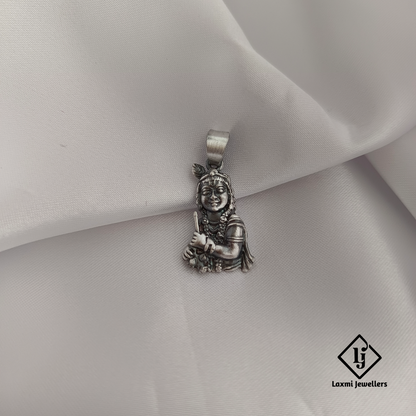 Oxidised 925 Sterling Silver Krishna Pendant | Divine Flute Krishna Locket for Men & Women