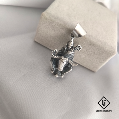 Sterling Silver Nandi Bull with Shiva Pendant – Spiritual & Antique Finish Jewelry