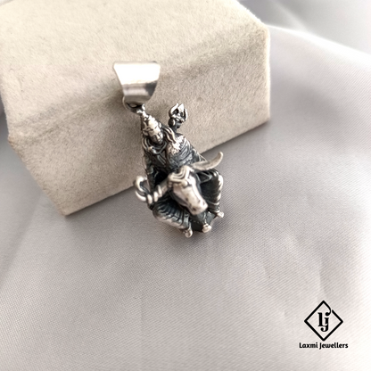 Sterling Silver Nandi Bull with Shiva Pendant – Spiritual & Antique Finish Jewelry