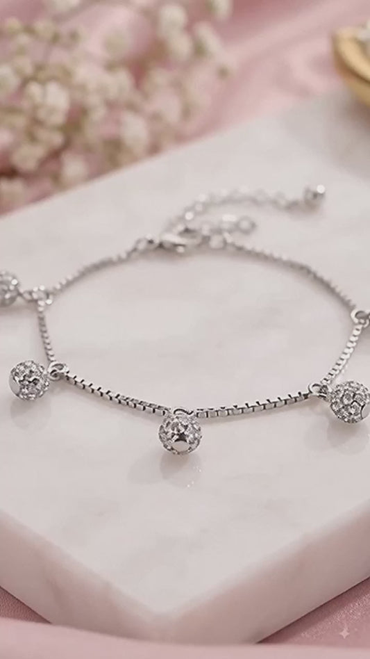 925 Sterling Silver Ball Charm Bracelet for Women | Elegant Ladies Silver Bracelet