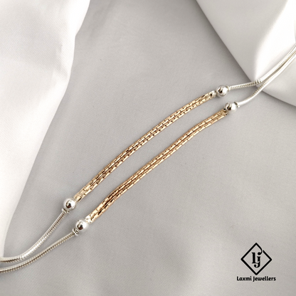 925 Silver & Gold-Plated Dual Tone Anklet Set for Women – Elegant Daily Wear Payal