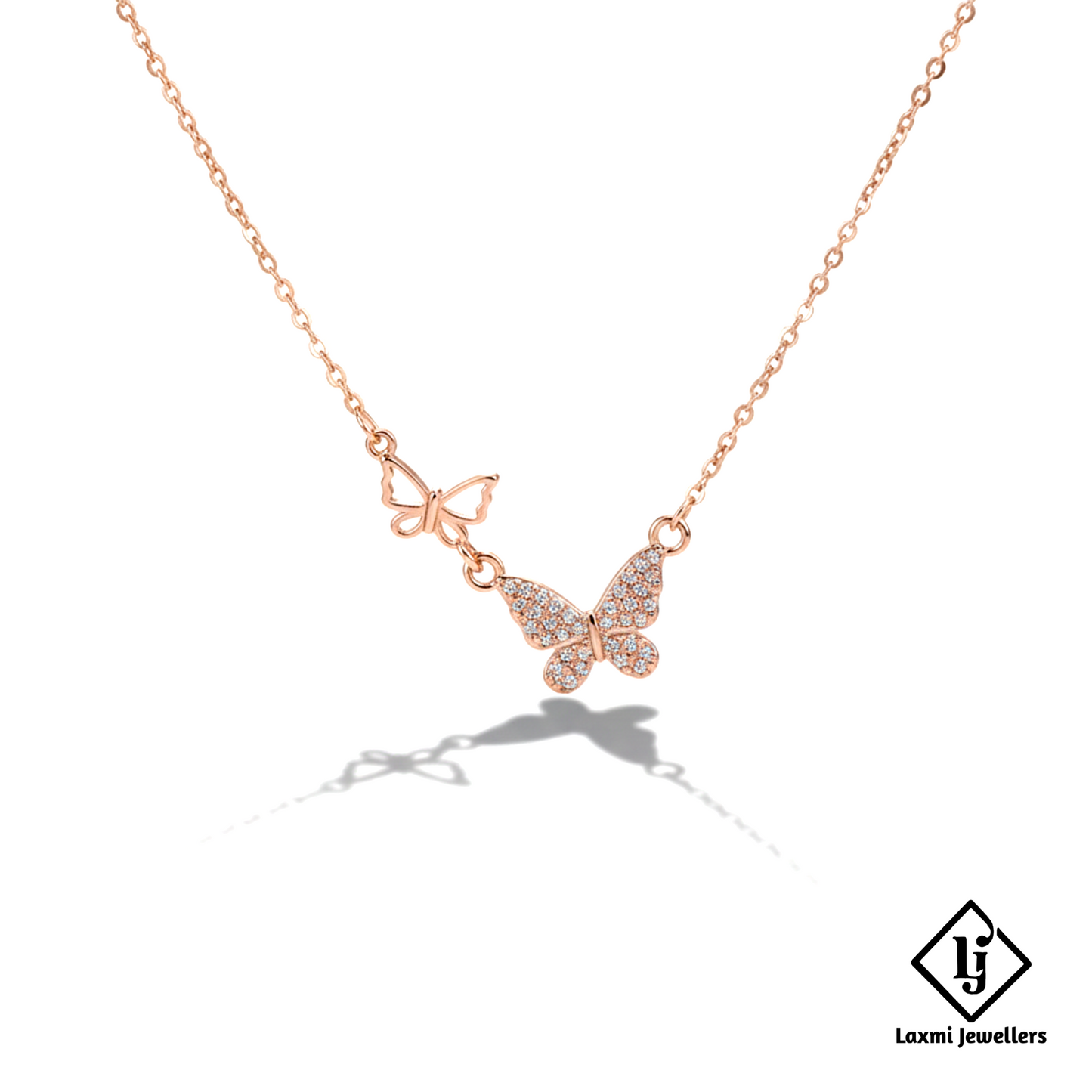 Rose Gold Butterfly Pendant Necklace for Women | Designer Crystal Butterfly Chain