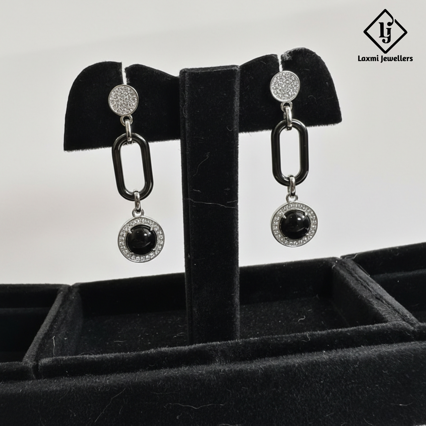925 Silver Black Stone Designer Drop Earrings for Women | CZ Studded Party Wear Earrings