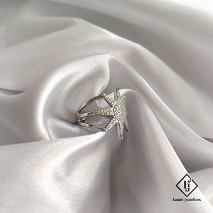 Starburst Diamond Ring in White Gold – Designer Statement Jewelry by Laxmi Jewellers