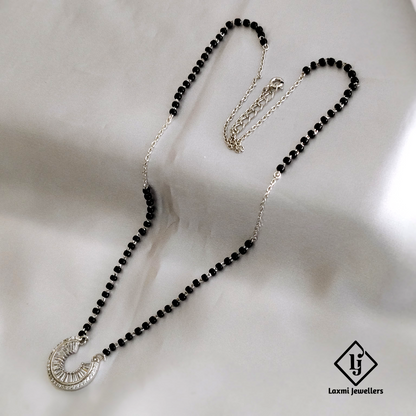 925 Sterling Silver Black Bead Mangalsutra with Stylish Crescent Pendant – Laxmi Jewellers