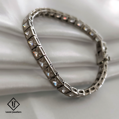 Elegant Square-Cut Diamond Tennis Bracelet – Sterling Silver Sparkle Bracelet for Women