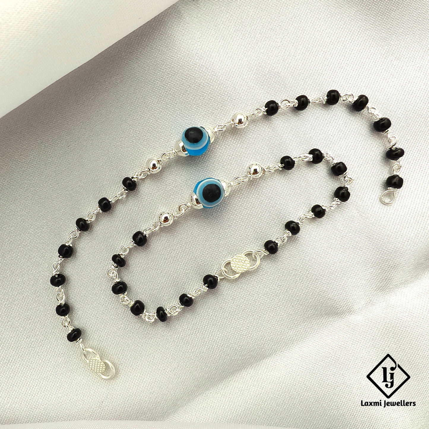 925 Sterling Silver Baby Nazariya Bracelet | Evil Eye Black Beads Kids Nazariya