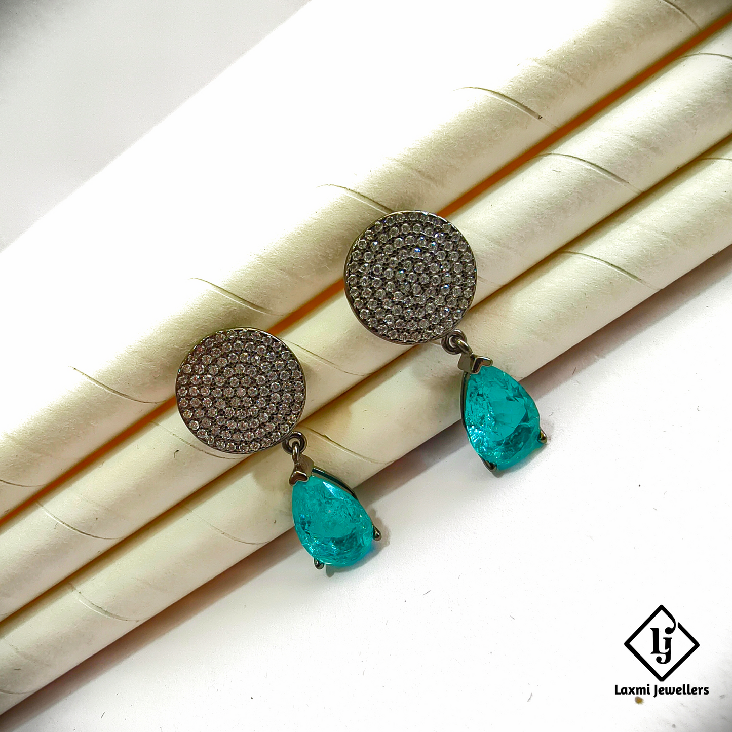 925 Silver Green Stone Drop Earrings for Women | CZ Studded Designer Party Wear Earrings
