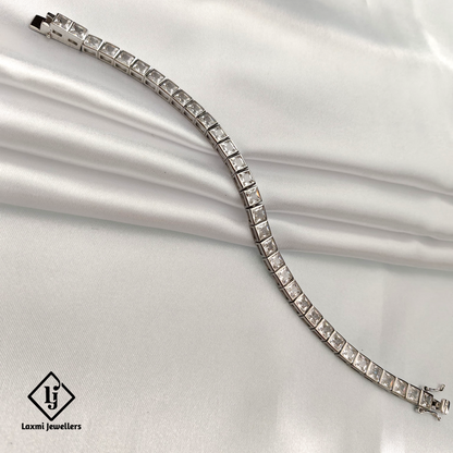 Elegant Square-Cut Diamond Tennis Bracelet – Sterling Silver Sparkle Bracelet for Women