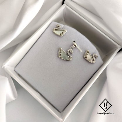 925 Silver Swan Pendant Set for Women | CZ Stone & Mother of Pearl Design