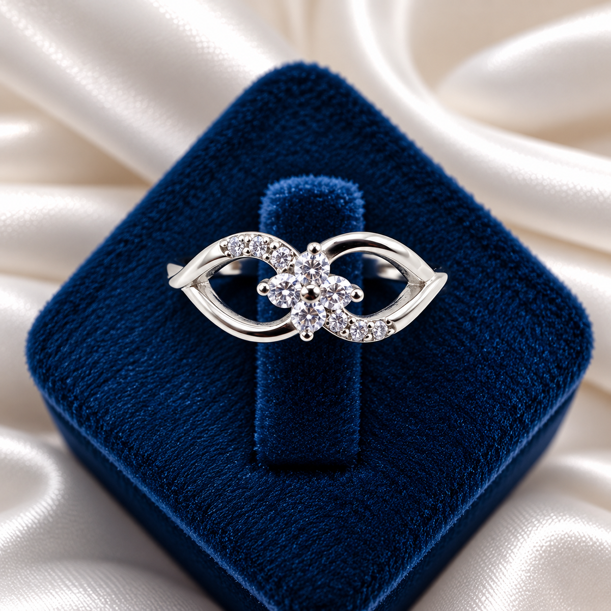 Floral Sparkling Silver Ladies Ring for Women | Elegant CZ Stone Ring – Laxmi Jewellers