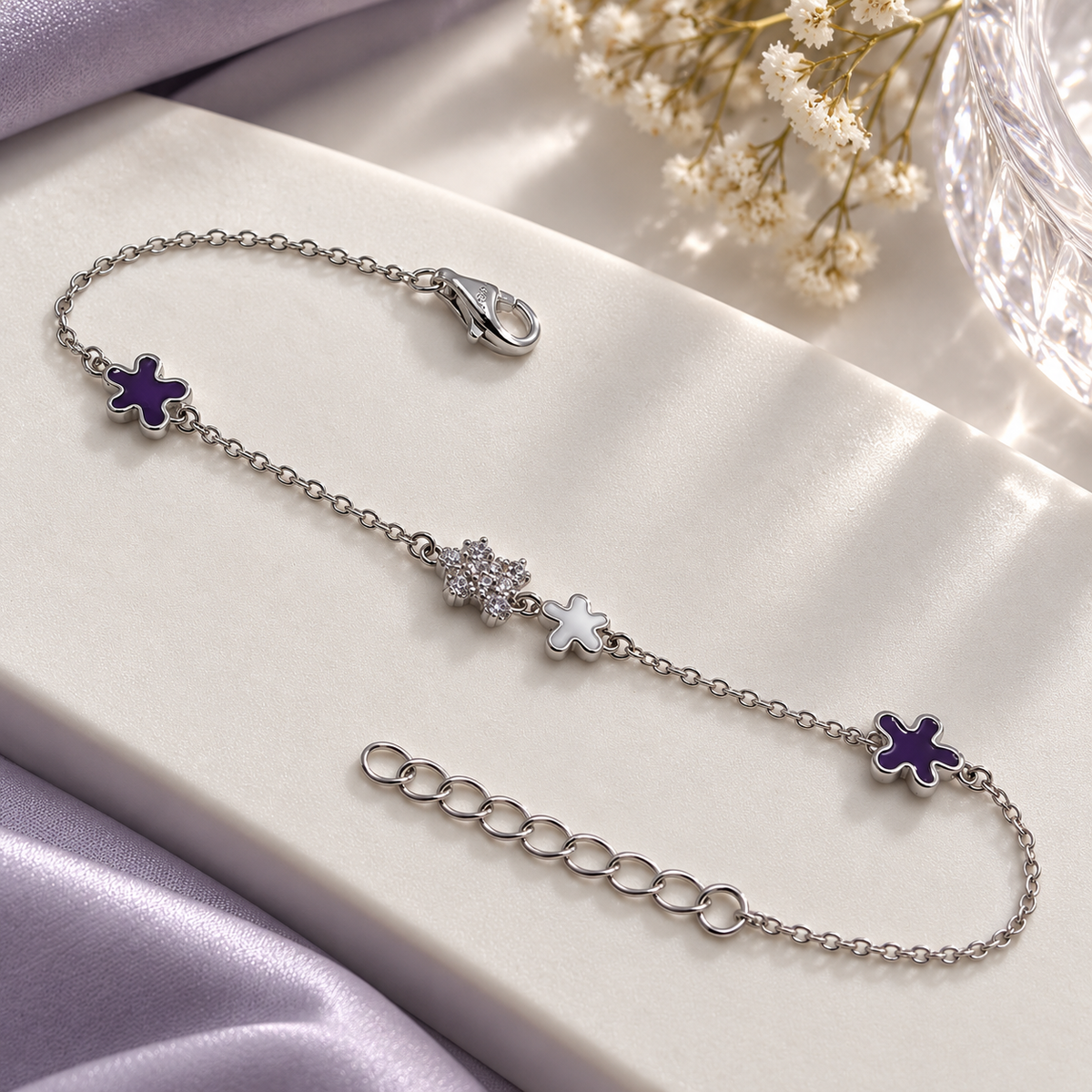 925 Sterling Silver Purple Clover Bracelet for Women | Elegant Ladies Bracelet – Laxmi Jewellers