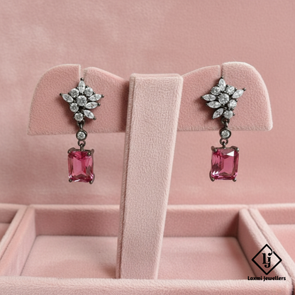 925 Silver Red Stone Designer Drop Earrings for Women | CZ Studded Party Wear Earrings