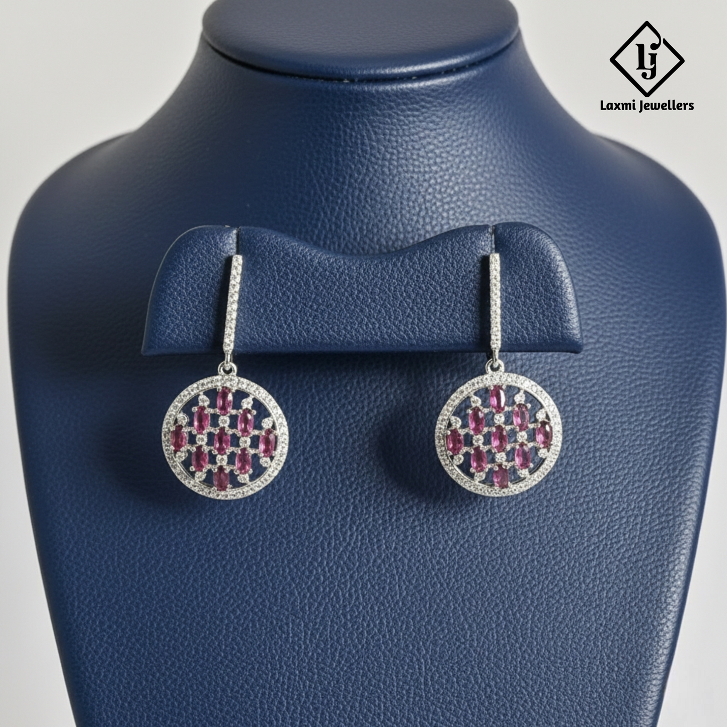 925 Sterling Silver Pink Stone Round Drop Earrings | Designer Party Wear Earrings for Women