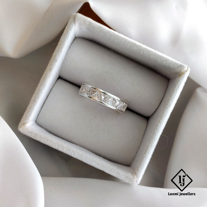 925 Silver Princess-Cut CZ Band Ring for Women – Elegant & Timeless Design