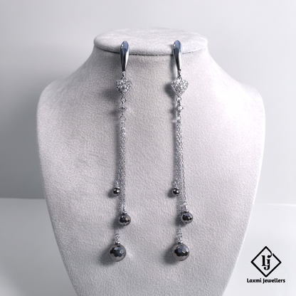 925 Silver Heart Chain Drop Earrings for Women | Designer Long Danglers with CZ Stones