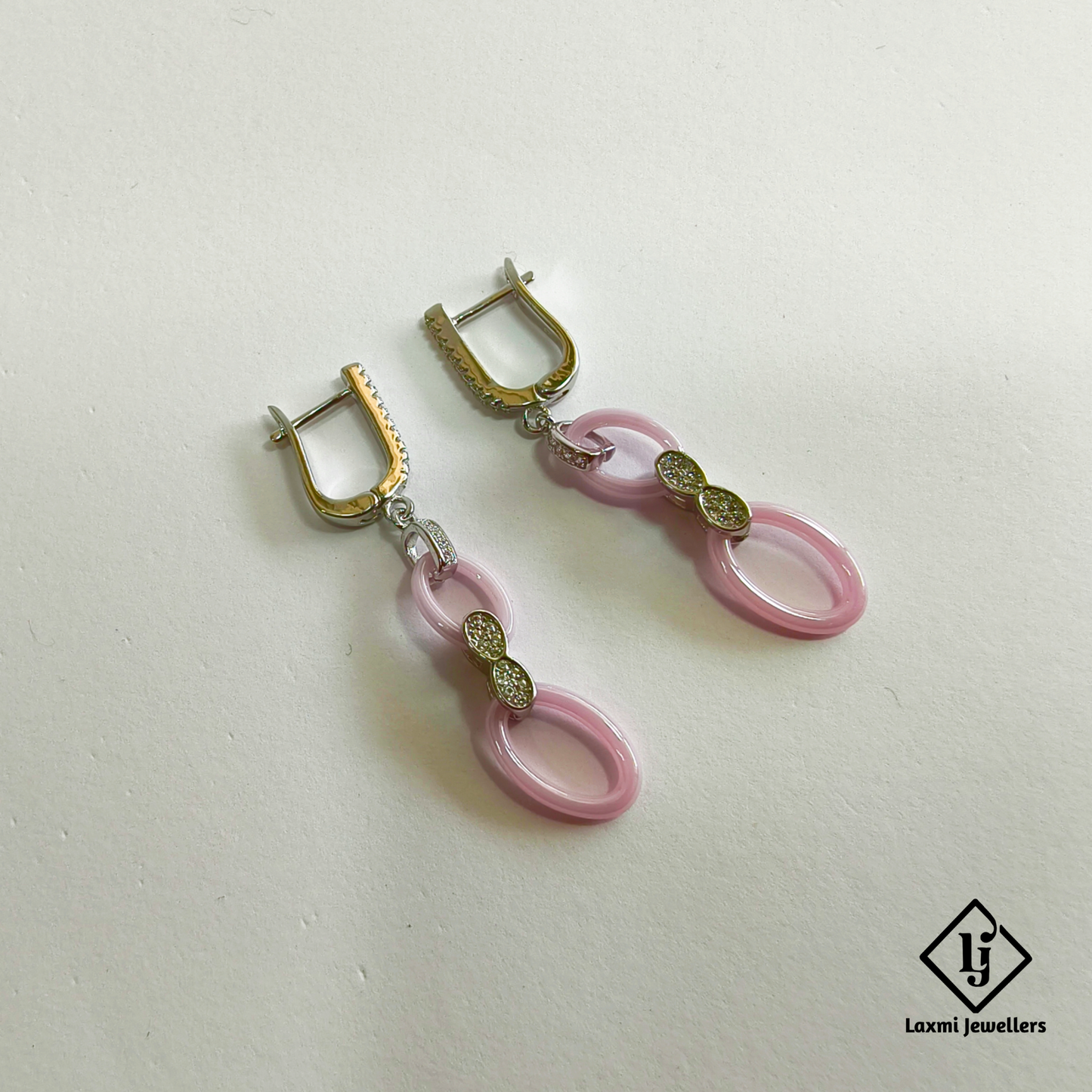925 Sterling Silver Pink Oval Drop Earrings | Designer Party Wear Earrings for Women
