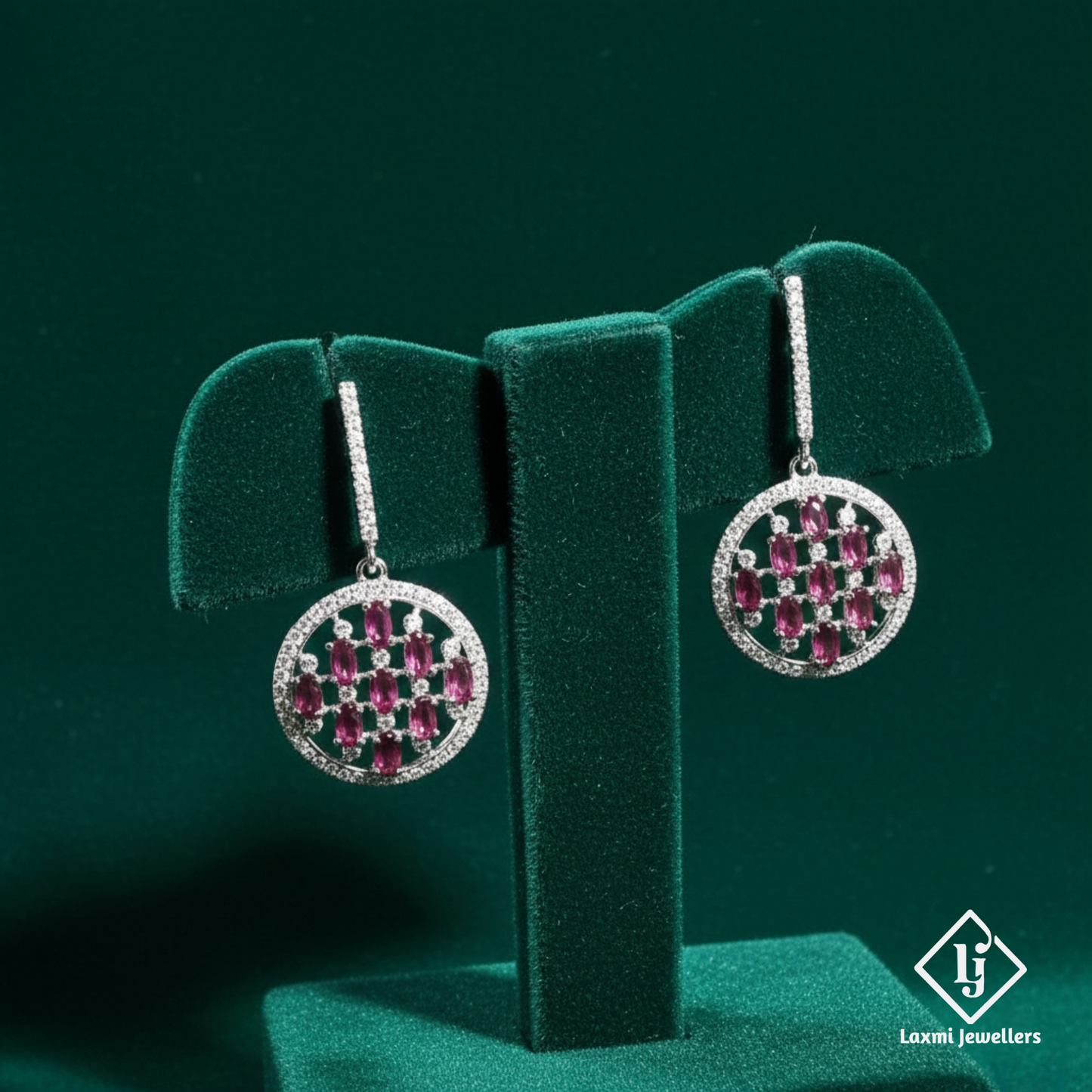 925 Sterling Silver Pink Stone Round Drop Earrings | Designer Party Wear Earrings for Women