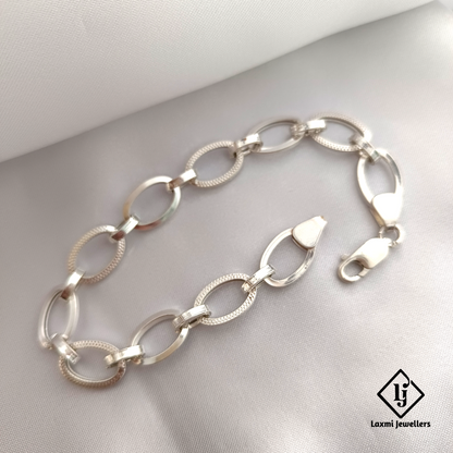 925 Sterling Silver Textured Oval Link Bracelet for Men – Elegant & Durable | Laxmi Jewellers