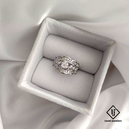 Elegant CZ Baguette and Round Cut Silver Ring for Women – Designer Statement Band