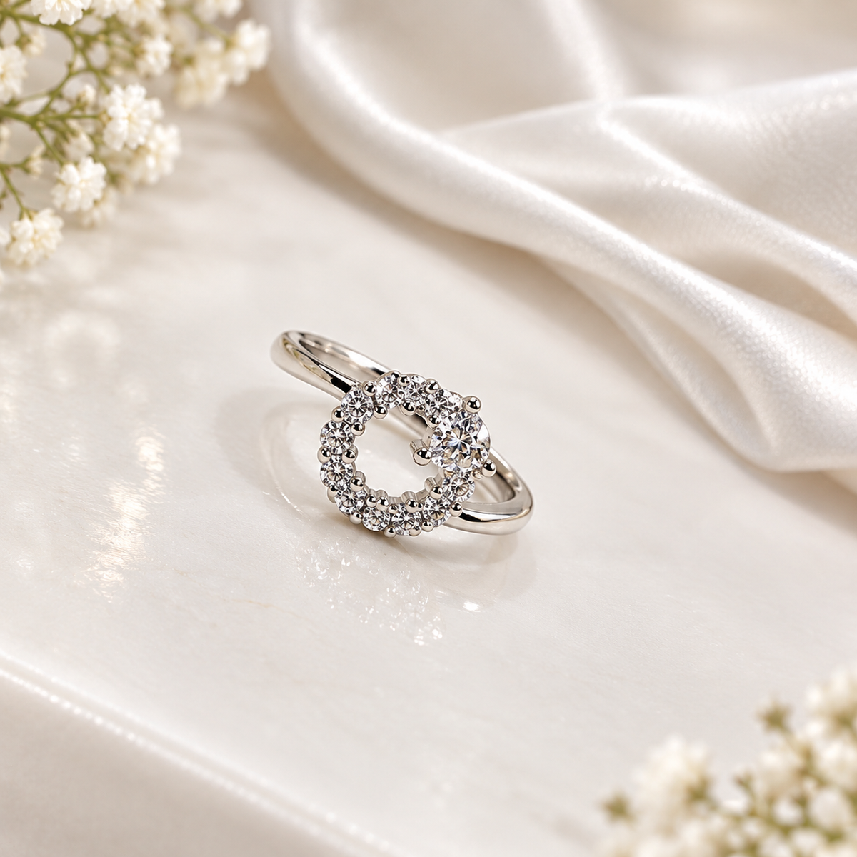 925 Sterling Silver Halo Solitaire Ring for Women | Elegant CZ Stone Ladies Ring – Laxmi Jewellers